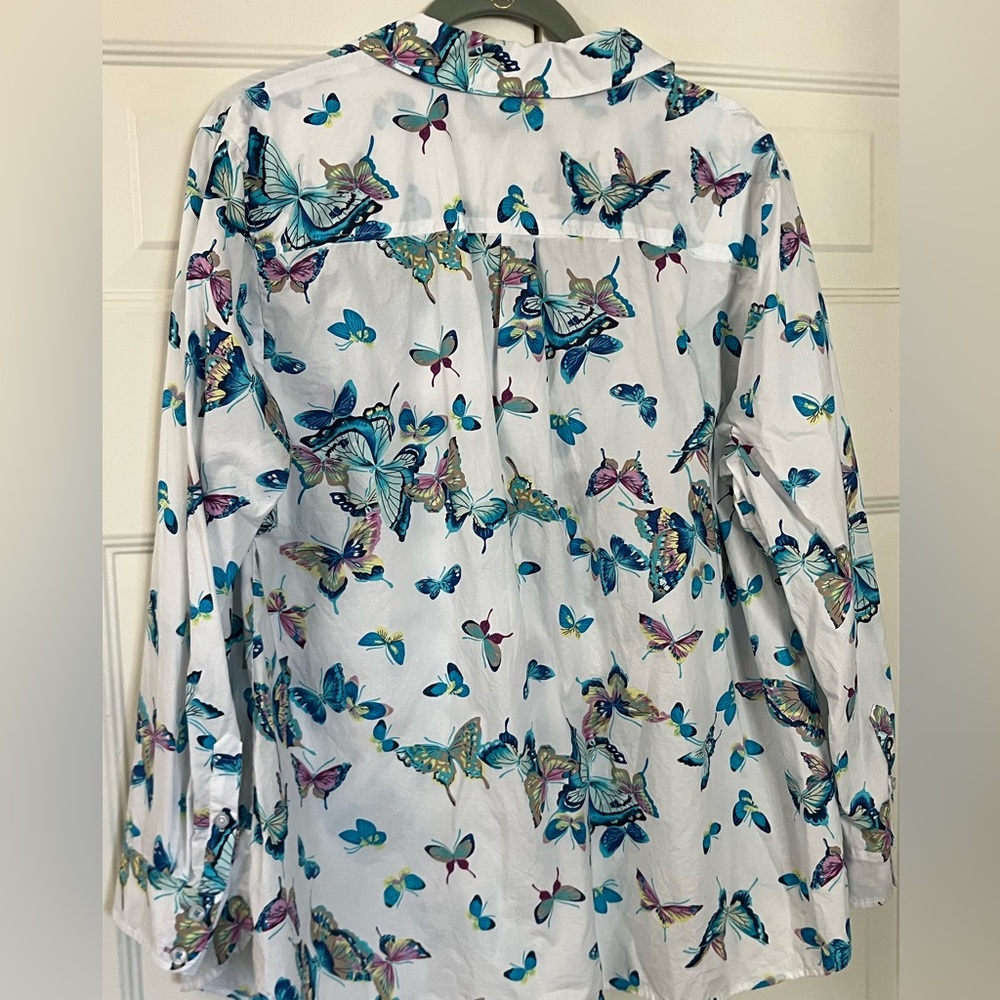 Talbots Cotton Butterfly Print Button Down - Picture 5 of 5